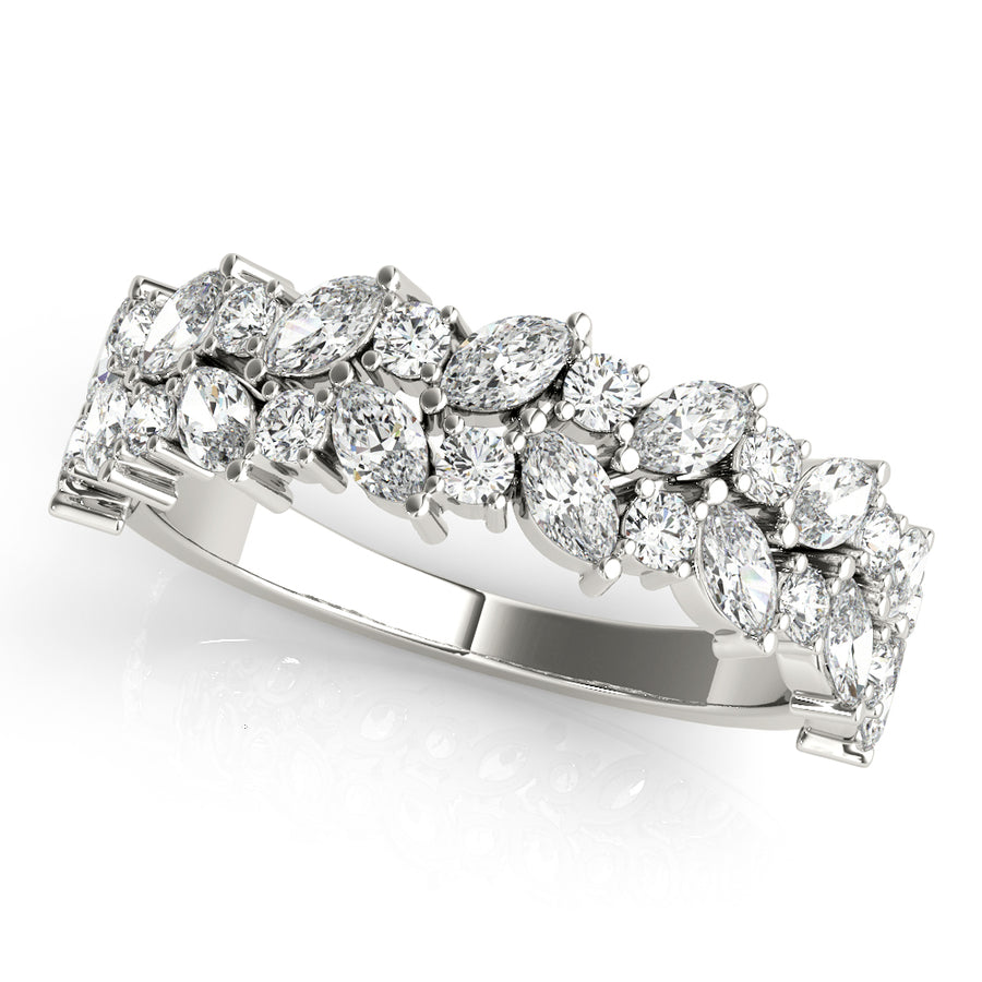 Two Row Marquise and Round Diamond Band Ring with 1.125 Carat Total Weight