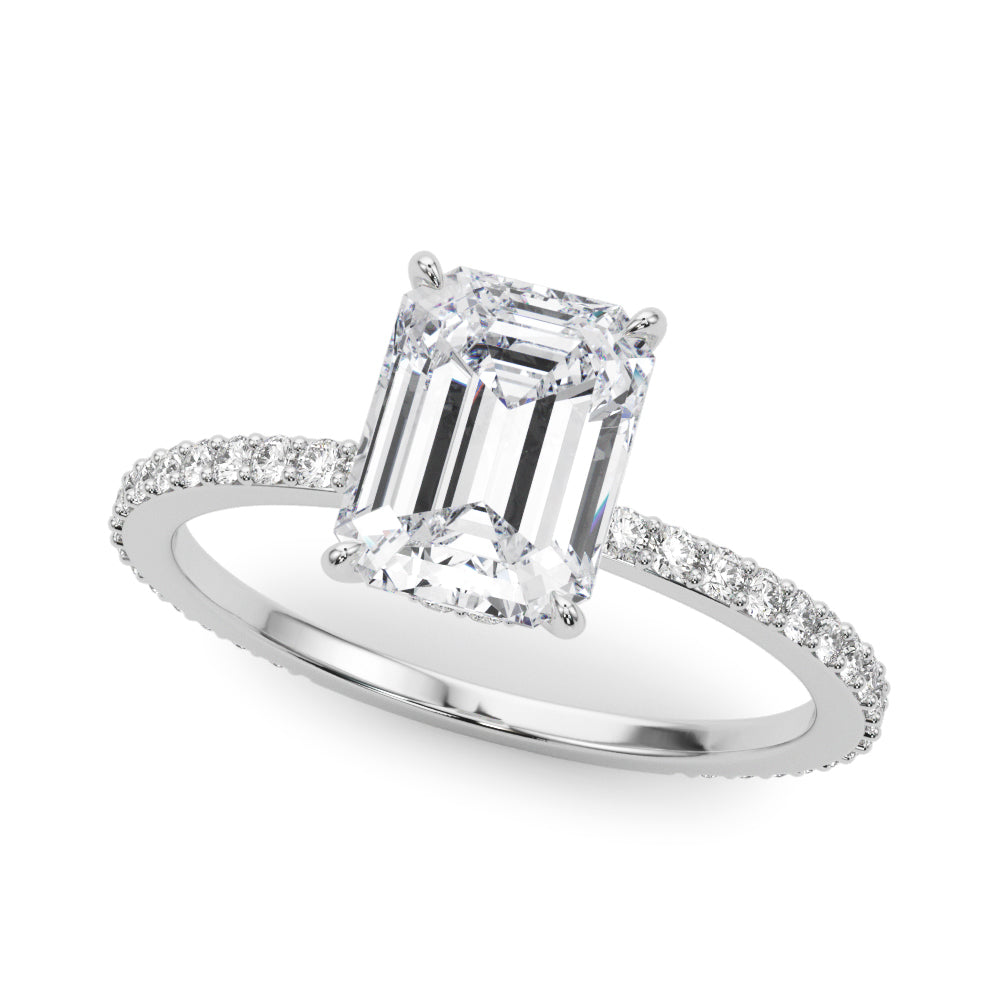 Hidden Halo Emerald Cut Diamond Ring with Single Row Accents, 1.75 Carat Total Weight