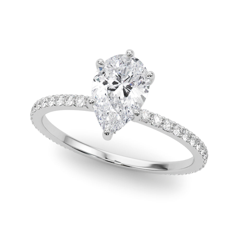 Hidden Halo Pear Diamond Ring with Single Row Accents - 1 Carat Total Weight
