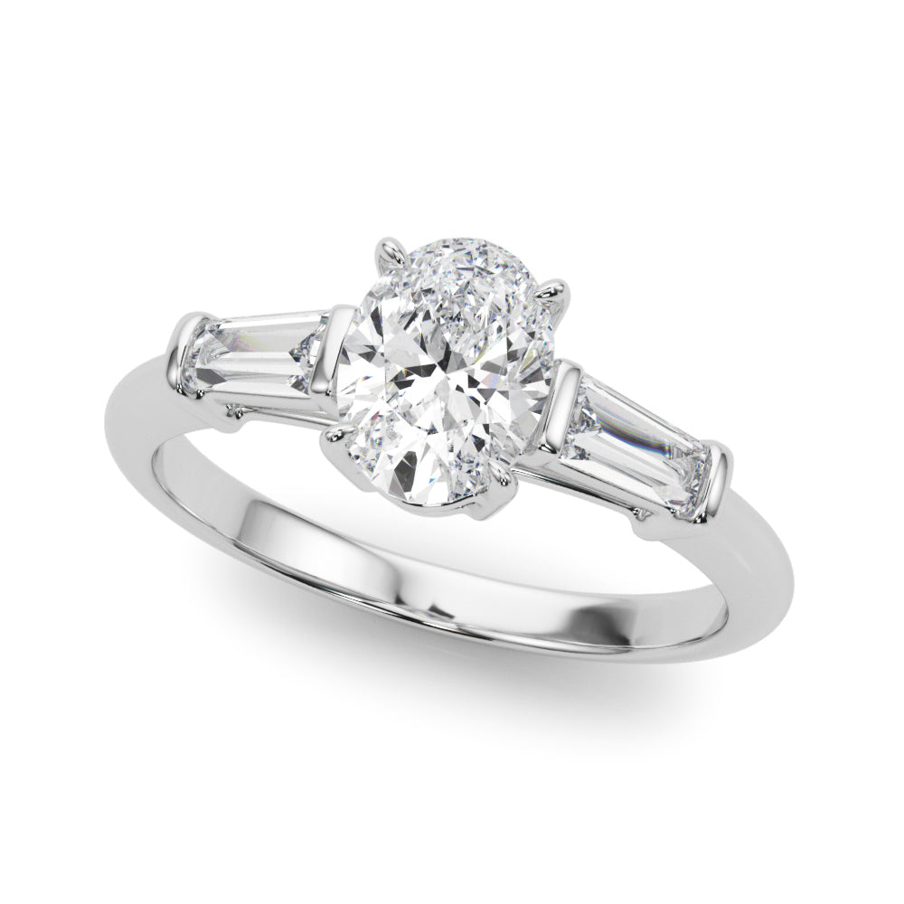 Three-Stone Oval Semi-Mount Ring with Tapered Baguette Diamonds, 0.46 Carat Total Weight