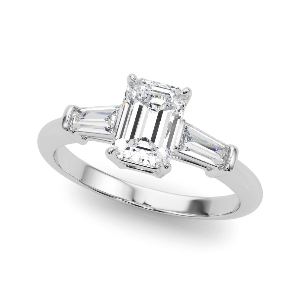 Emerald and Baguette Diamond Three-Stone Ring Semi-Mount, 2 Carat Total Weight, G-H SI1-SI2