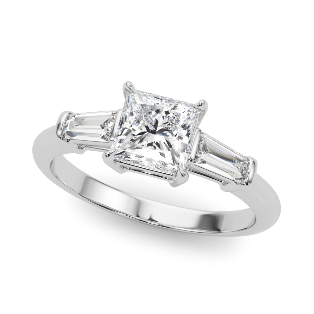 Three-Stone Square Center Ring with Tapered Baguette Sidestones and 1.21 Carat Total Diamond Weight