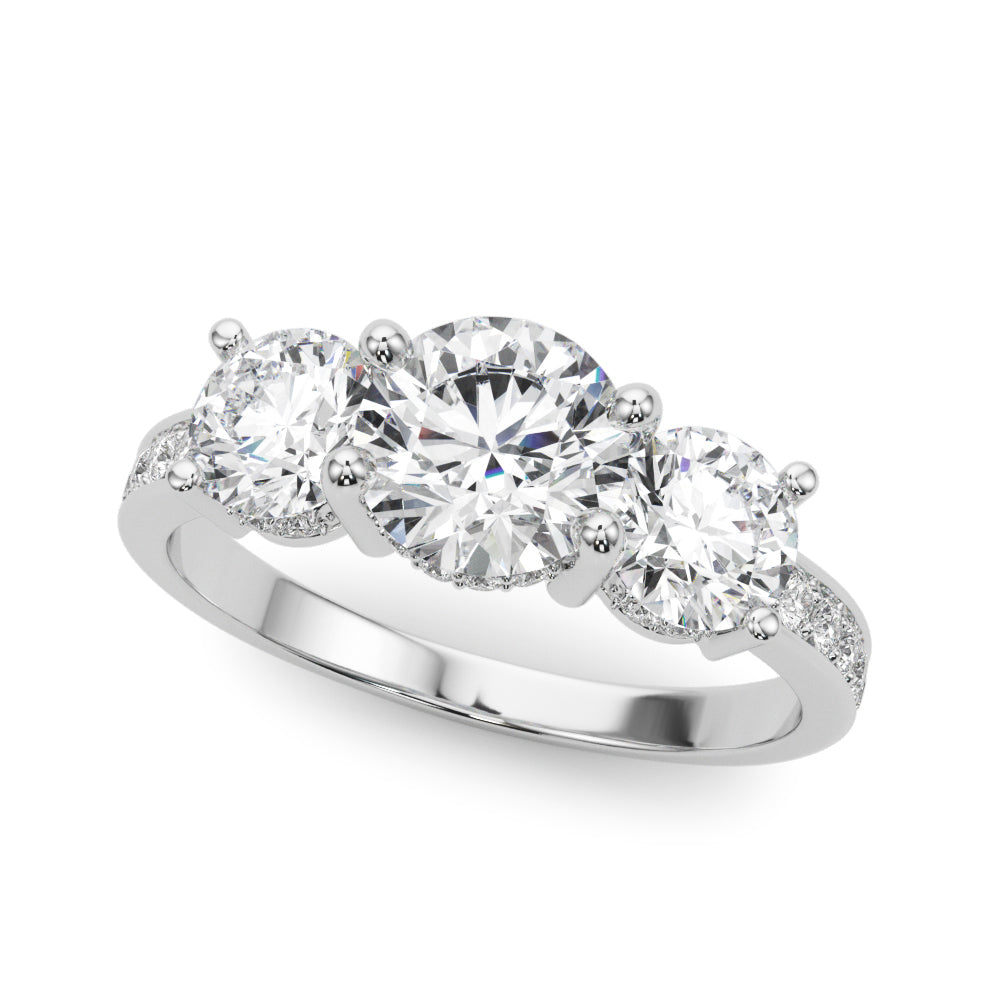 Three-Stone Hidden Halo Diamond Ring with 2.24 Carat Total Weight, SI1-SI2 G-H Quality