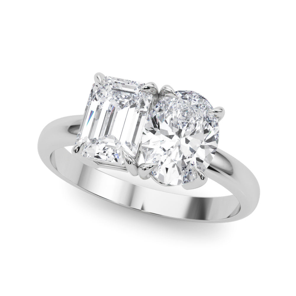 Elegant Emerald Cut and Oval Diamond Semi-Mount Ring with 3 Carat Total Weight