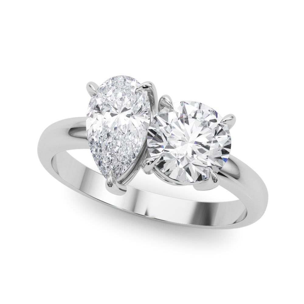 Elegant Round and Pear Shape Diamond Ring with 1.9 Carat Total Weight, SI1-SI2 G-H Quality