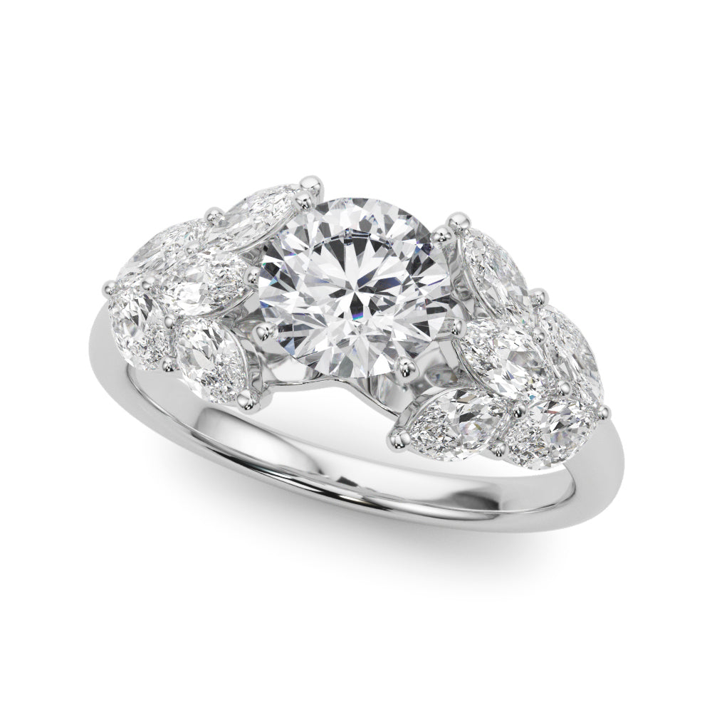 Elegant Side Stone Engagement Ring Semi-Mount with 1.18 Carat Total Diamond Weight