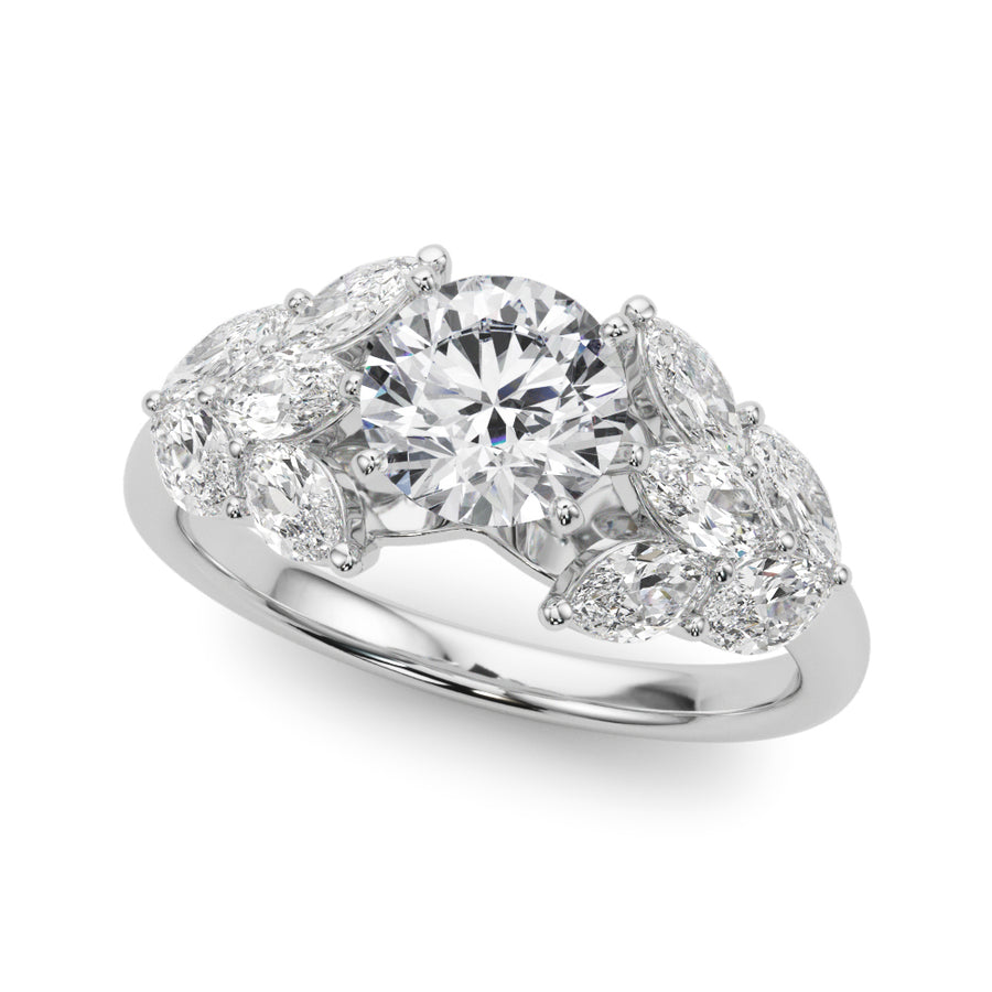 Elegant Side Stone Engagement Ring Semi-Mount with 1.18 Carat Total Diamond Weight