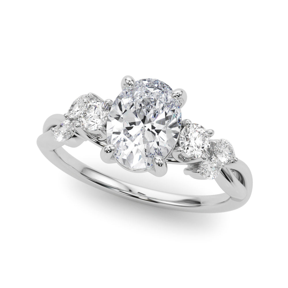 Split Shank Oval Center Diamond Ring with Round and Marquise Side Stones - 2.32 Carat Total Weight