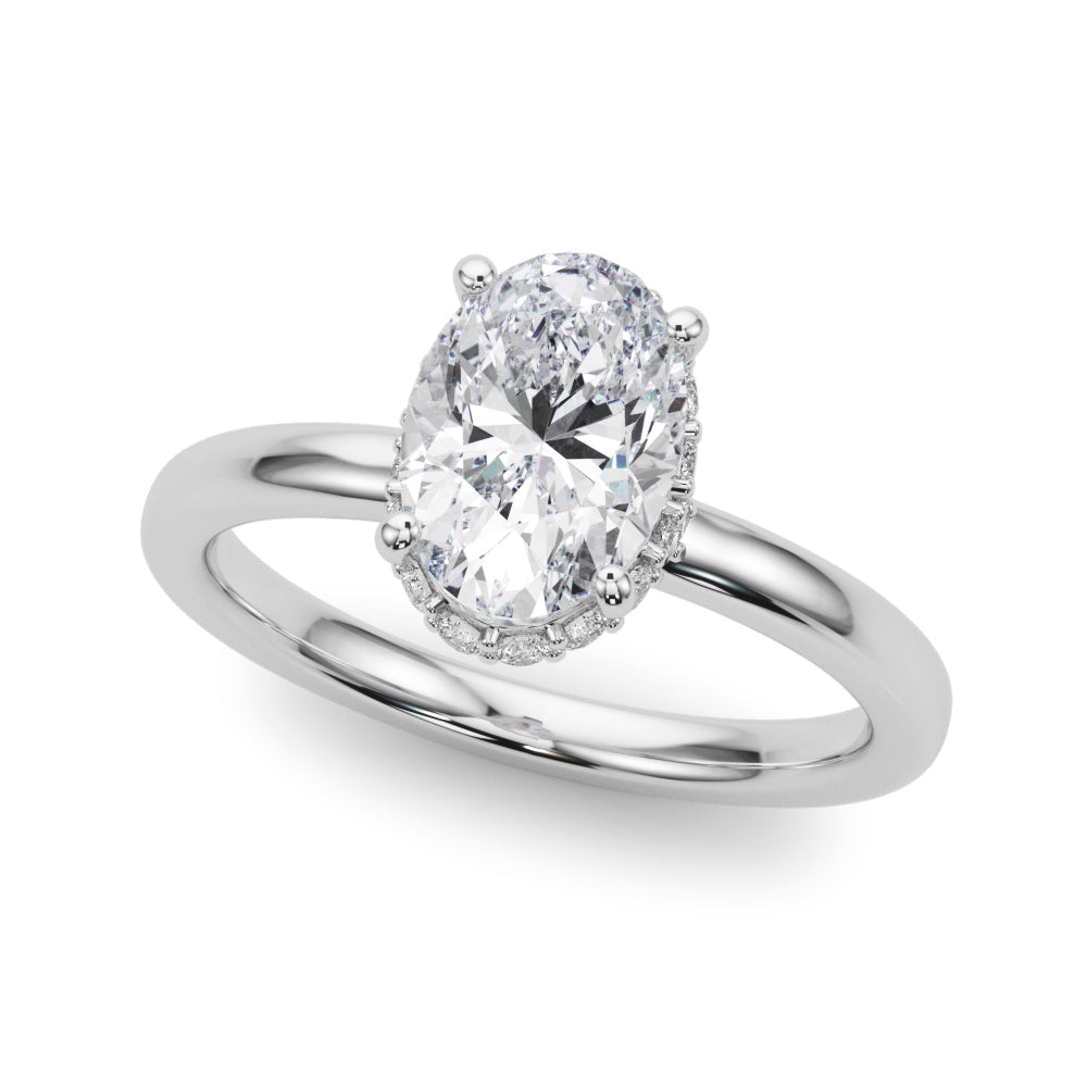 Hidden Halo Oval Diamond Semi-Mount Ring with 0.25 Carat Total Weight Side Stones