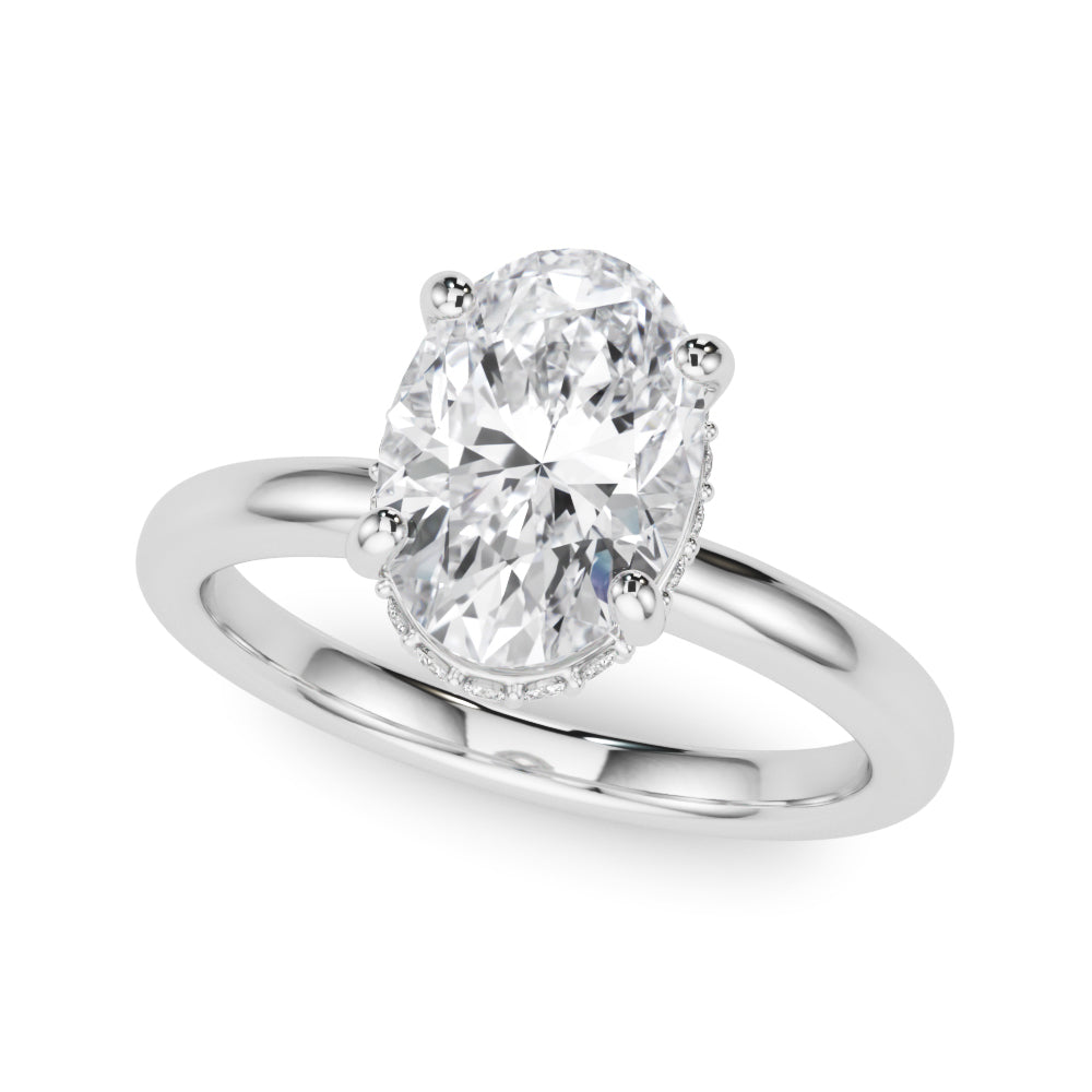 Hidden Halo Oval Diamond Ring with 0.25 Carat Total Weight in G-H SI1-SI2 Diamonds