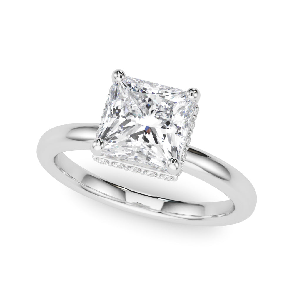 Hidden Halo Princess Cut Diamond Ring with Single Row Accents - 1 Carat Total Weight, SI1-SI2 G-H...