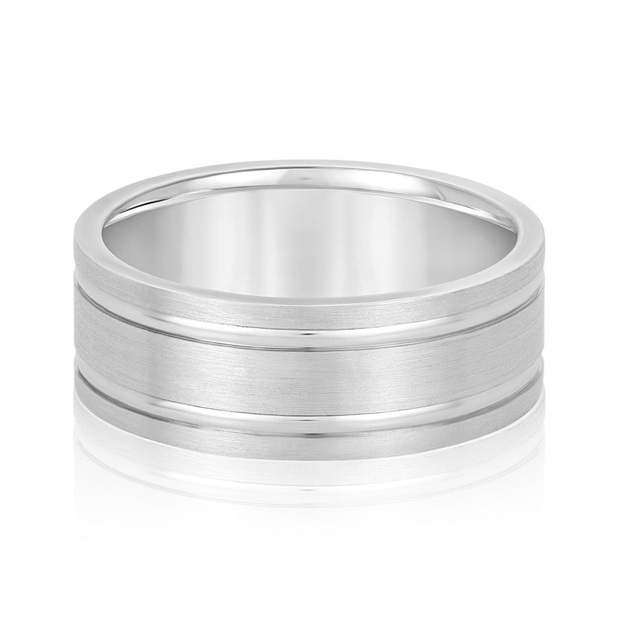 Classic 8 Millimeter Men's Wedding Band in Polished Finish with SI1-SI2 G-H Diamonds