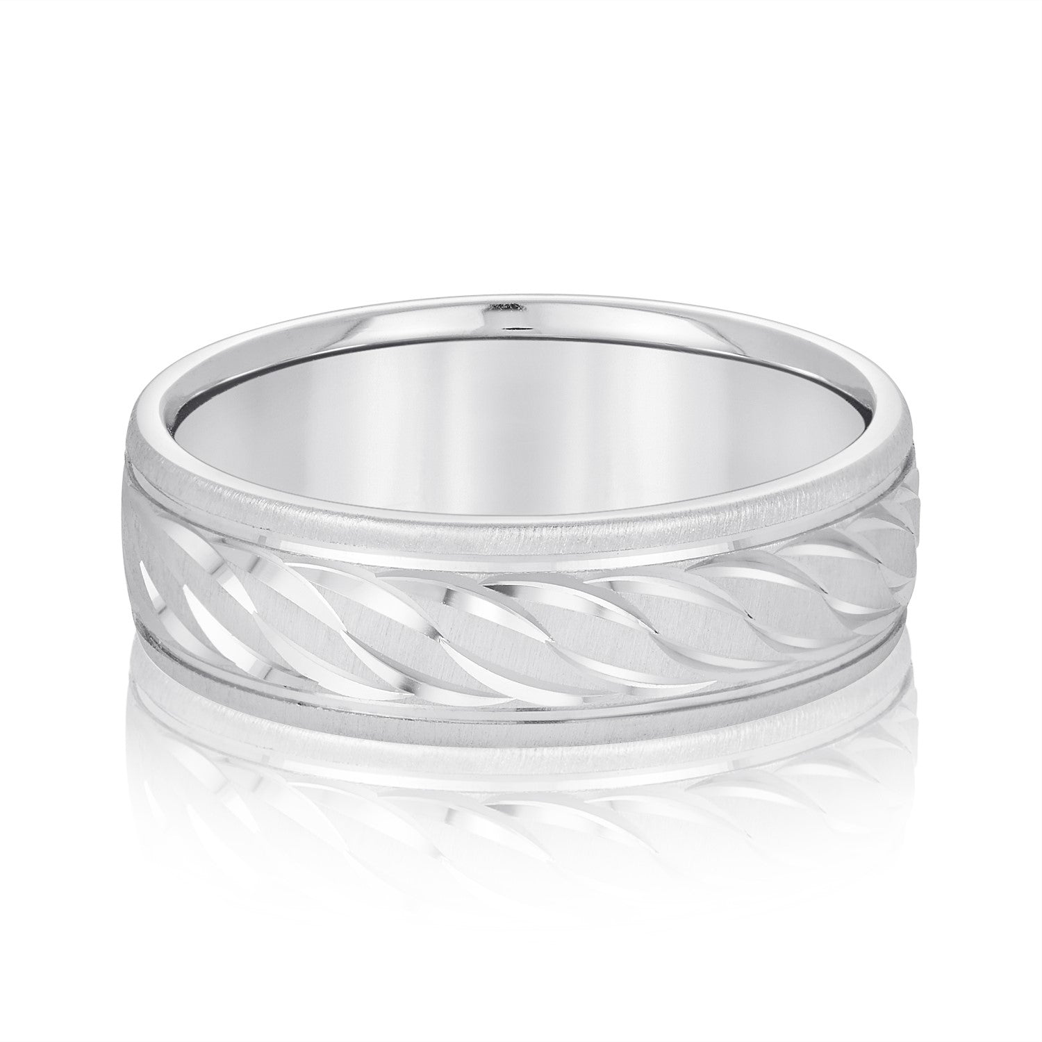 Classic 7 Millimeter Men's Wedding Band in Polished Finish, Diamond Accents SI1-SI2 G-H Quality