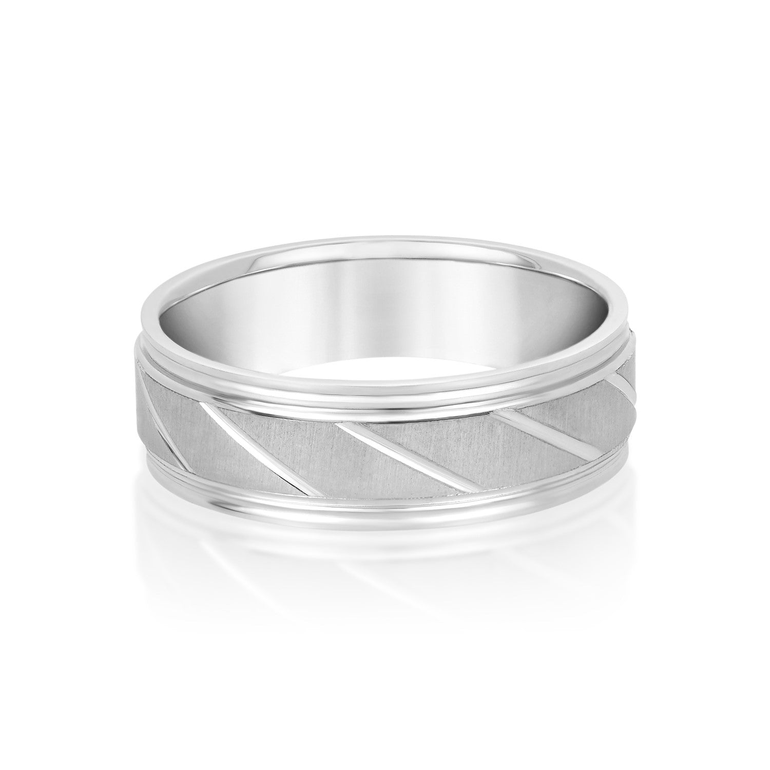Classic 7 Millimeter Men's Wedding Band in Polished Finish with SI1-SI2 G-H Diamonds