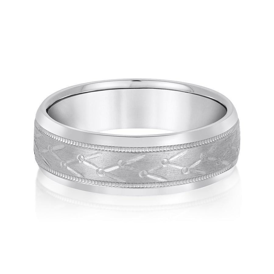 Classic 7 Millimeter Men's Wedding Band in Polished Finish, Diamond Accents SI1-SI2 G-H Quality
