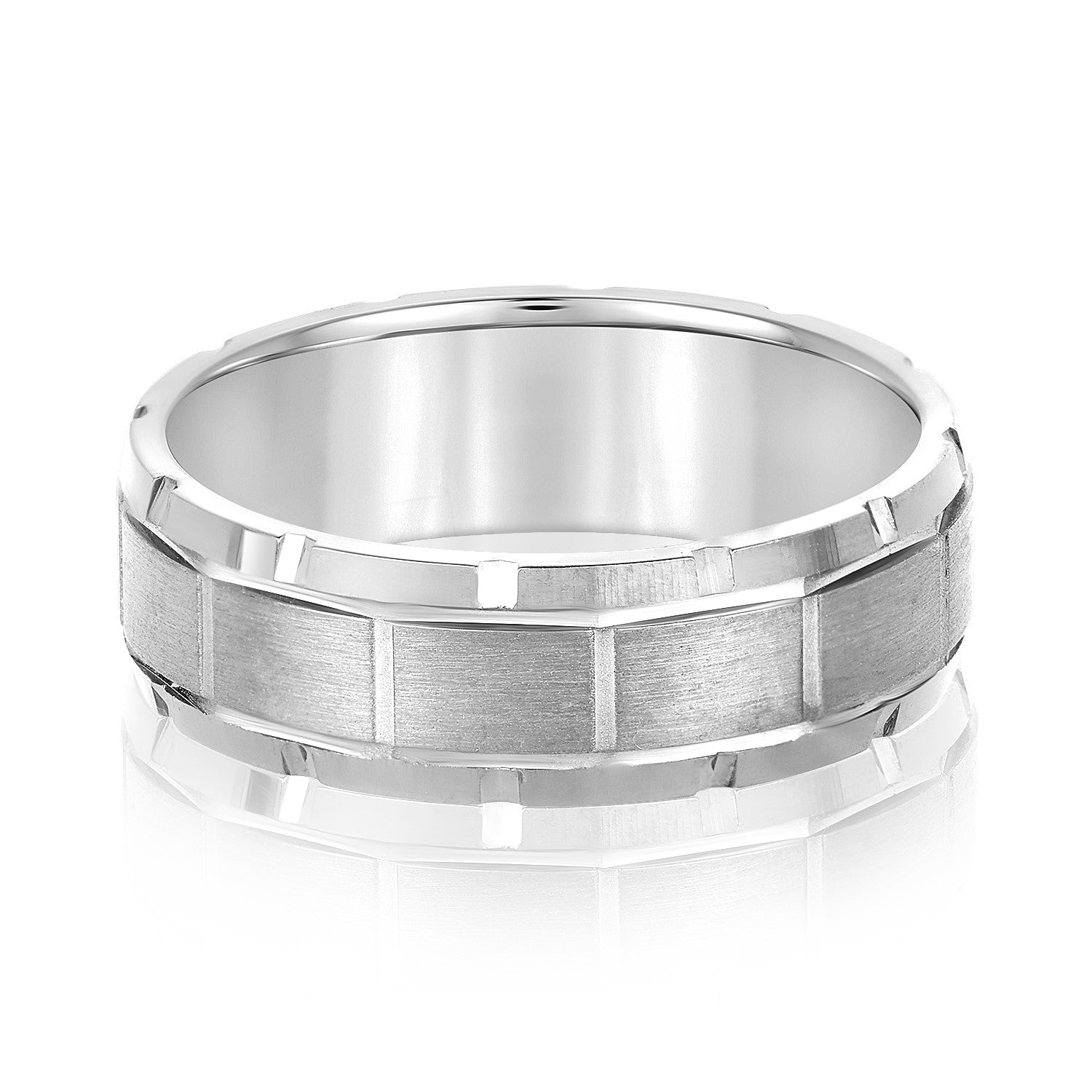 Classic 8 Millimeter Men's Wedding Band in Polished Finish with SI1-SI2 G-H Diamonds