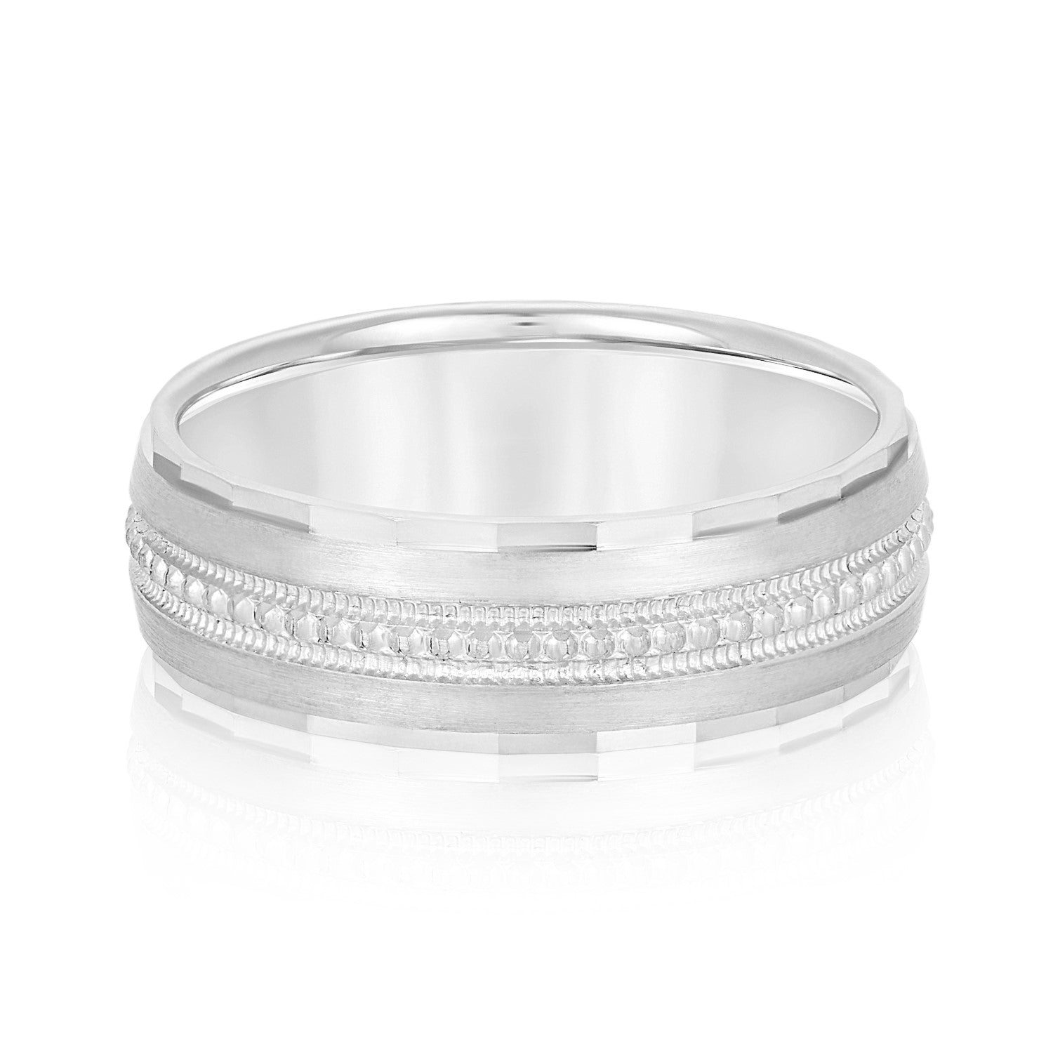 Classic 7 Millimeter Men's Wedding Band in Polished Finish, Diamond Accents SI1-SI2 G-H Quality