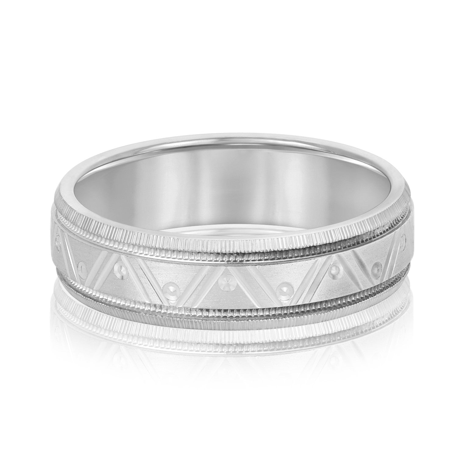 Classic 7 Millimeter Men's Wedding Band in Polished Finish with SI1-SI2 G-H Diamonds