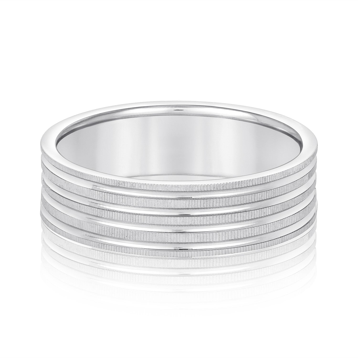 Classic 7 Millimeter Men's Wedding Band in Polished Finish - SI1-SI2 Diamond Accents