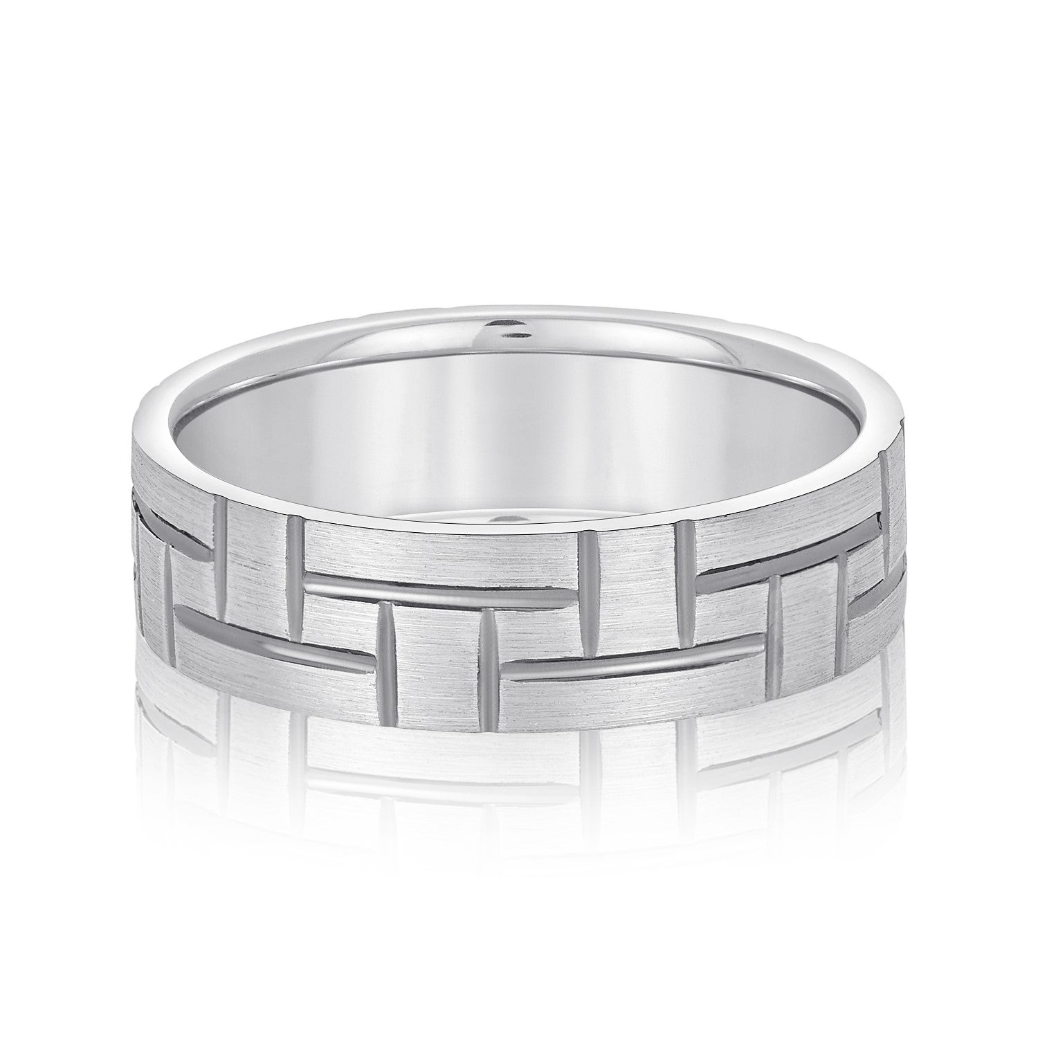 Classic 7 Millimeter Men's Wedding Band in Polished Finish with SI1-SI2 G-H Diamonds