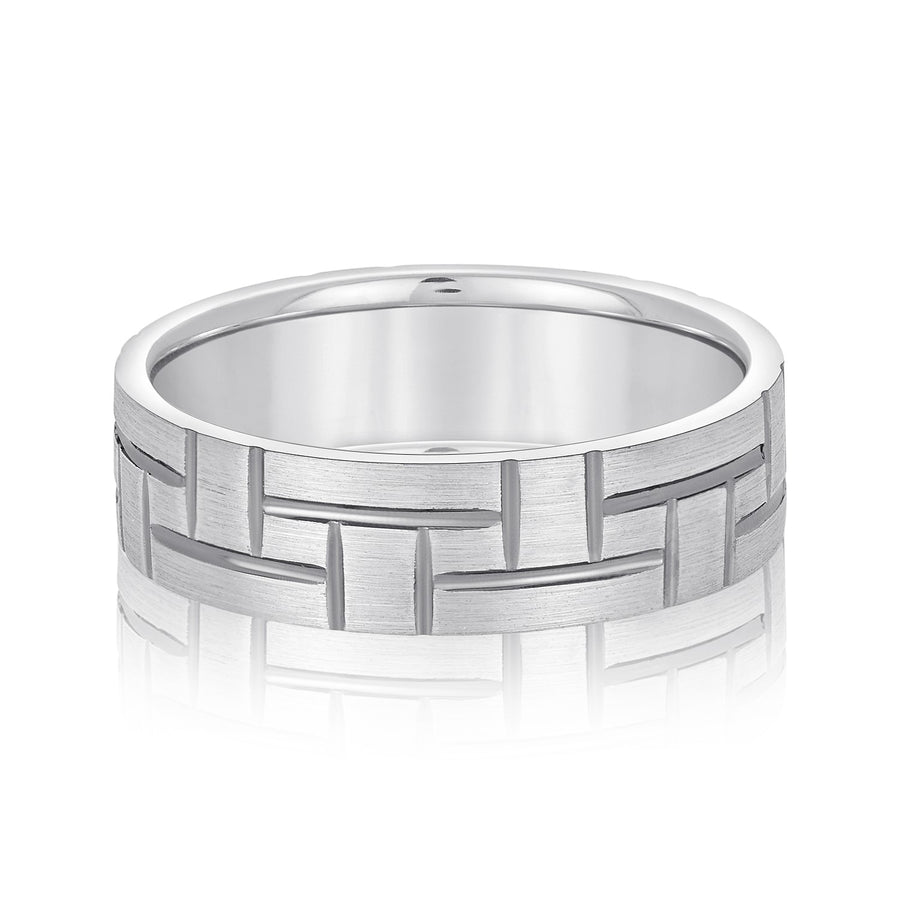 Classic 8 Millimeter Men's Wedding Band in Polished Finish with SI1-SI2 G-H Diamonds