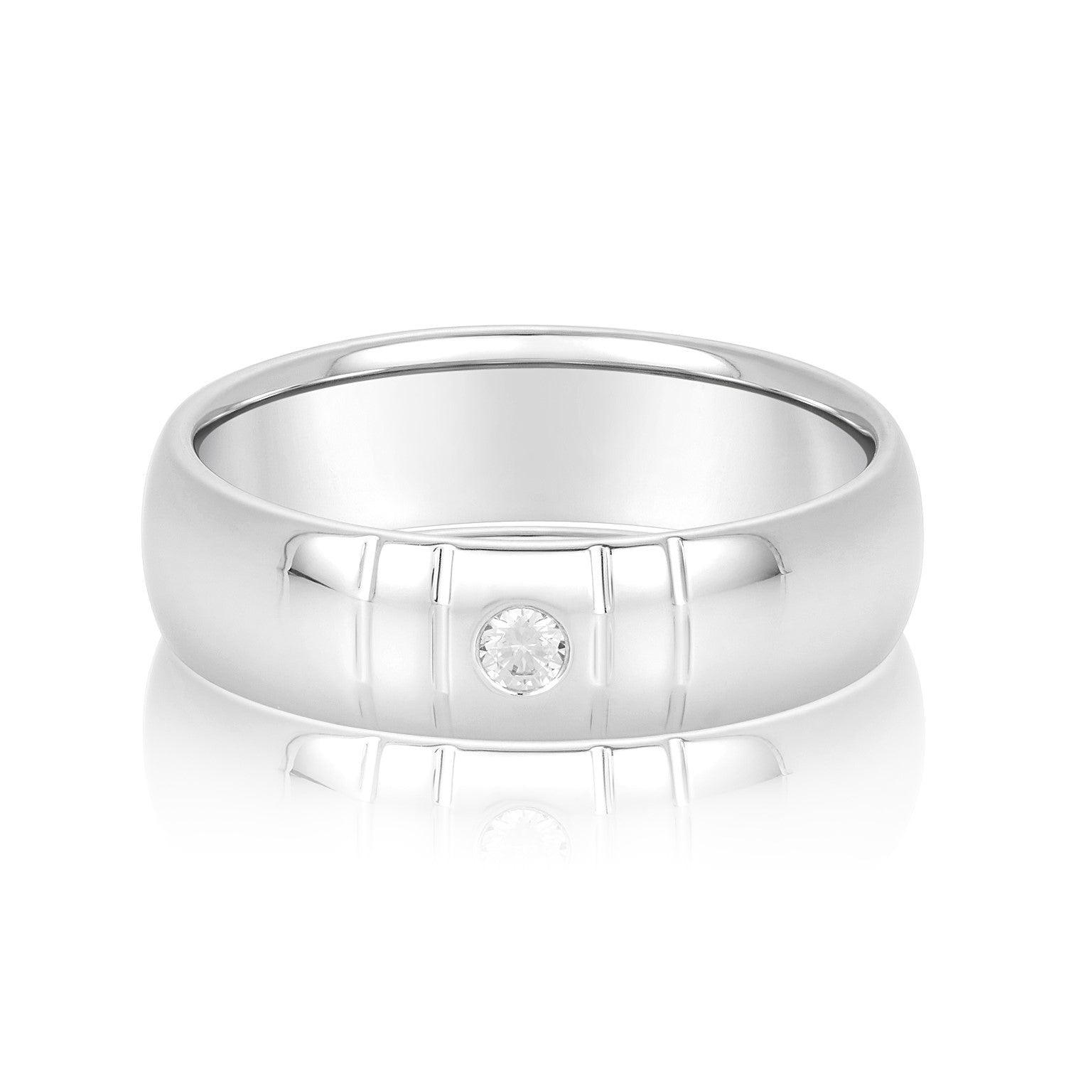6 Millimeter Heavy Weight Men's Diamond Band Ring with 0.07 Carat Total Weight