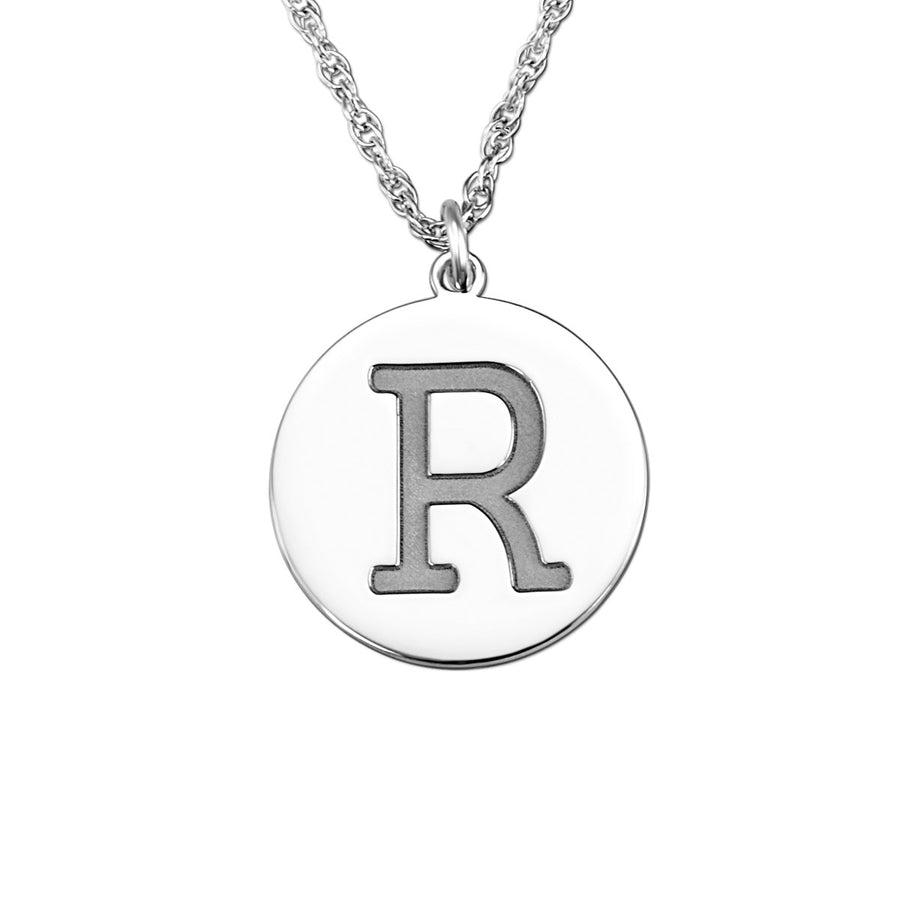 14 Karat White Gold 16 Millimeter Block Initial Pendant Necklace