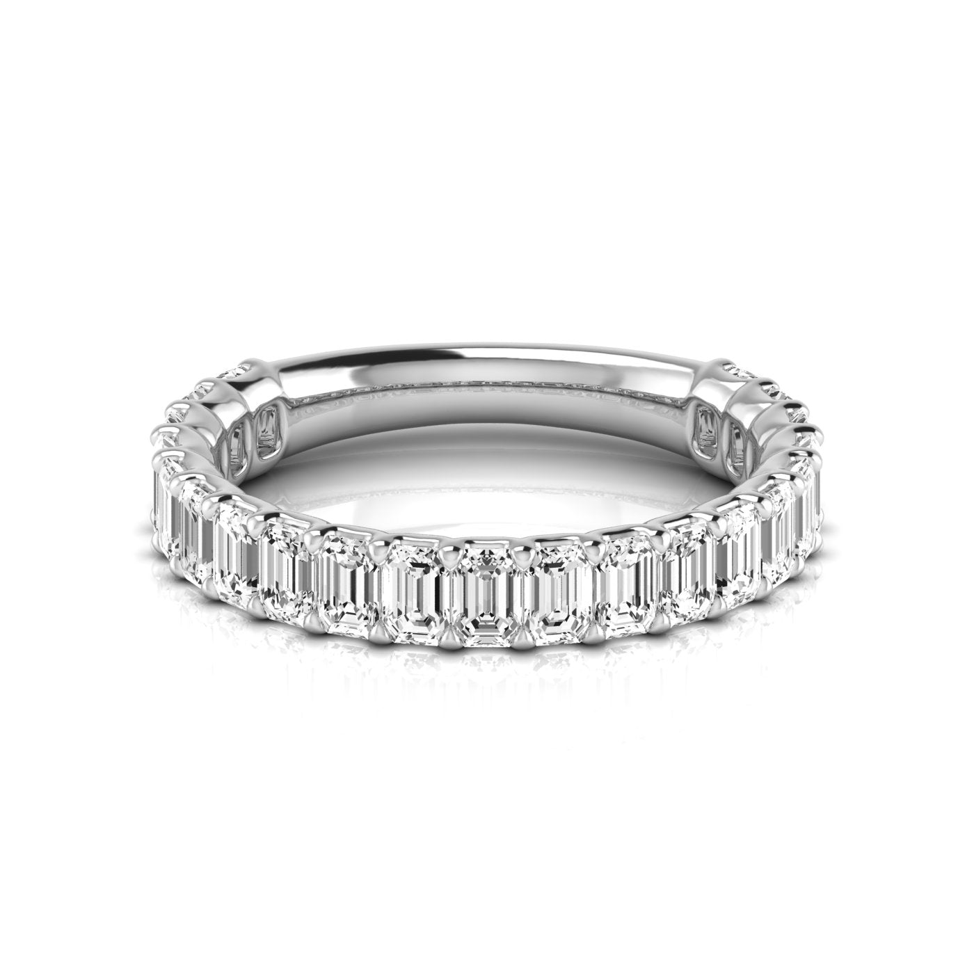 Three-Quarter Carat Total Weight Emerald and Diamond Wedding Band in White Gold