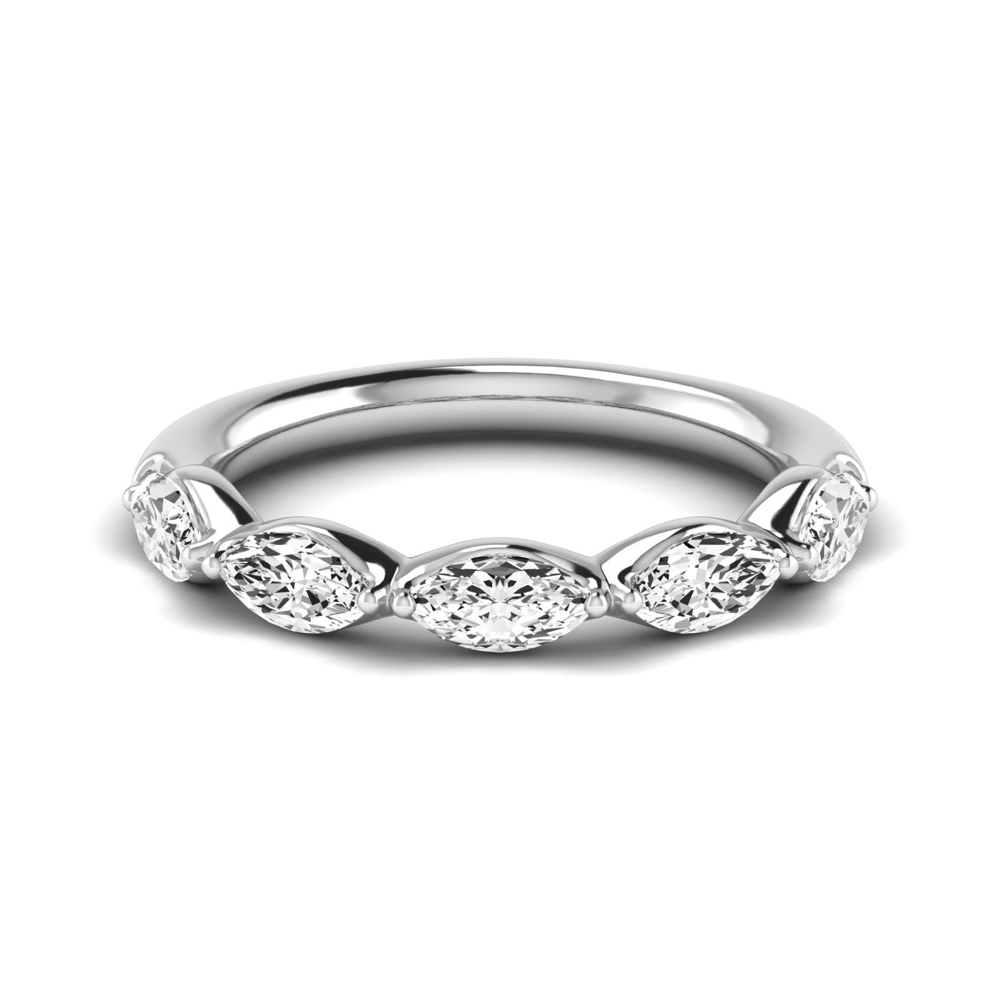 Three-Quarter Carat Total Weight Marquise Diamond Wedding Band in White Gold