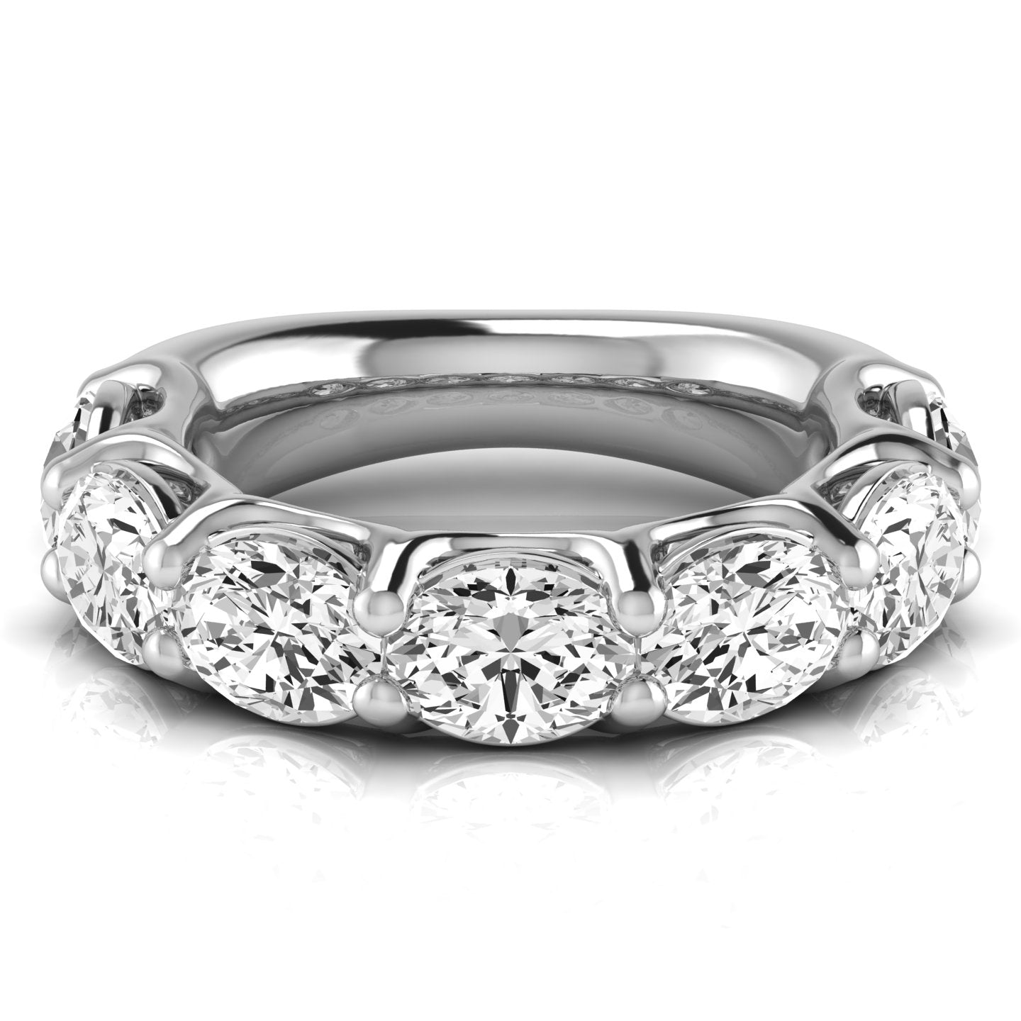 Three-Quarter Carat Total Weight Oval Diamond Wedding Band in White Gold