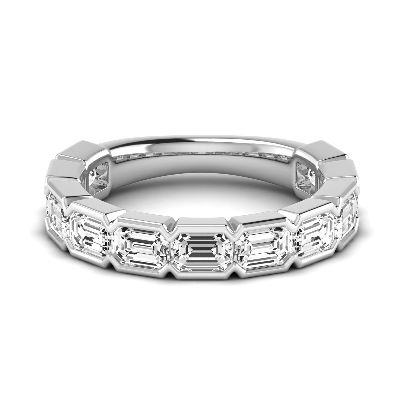Three-Quater Carat Emerald and Diamond Wedding Band with 3.63 Carat Total Weight, SI1-SI2 Clarity...