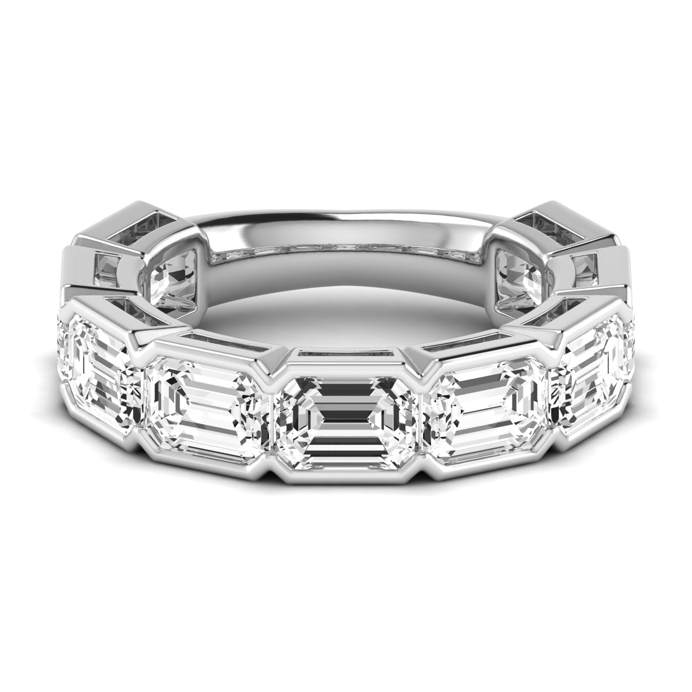 Three-Quarter Spread Emerald and Diamond Wedding Band with 6.75 Carat Total Weight