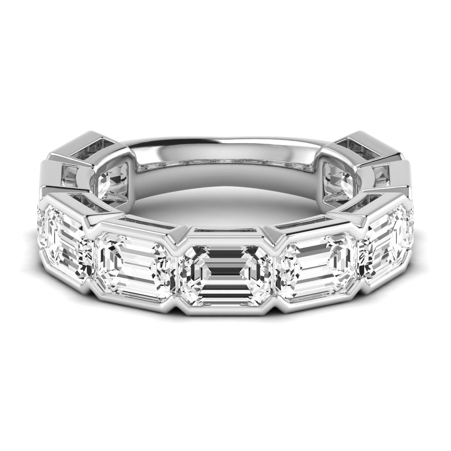 Three-Quarter Spread Emerald and Diamond Wedding Band with 6.75 Carat Total Weight