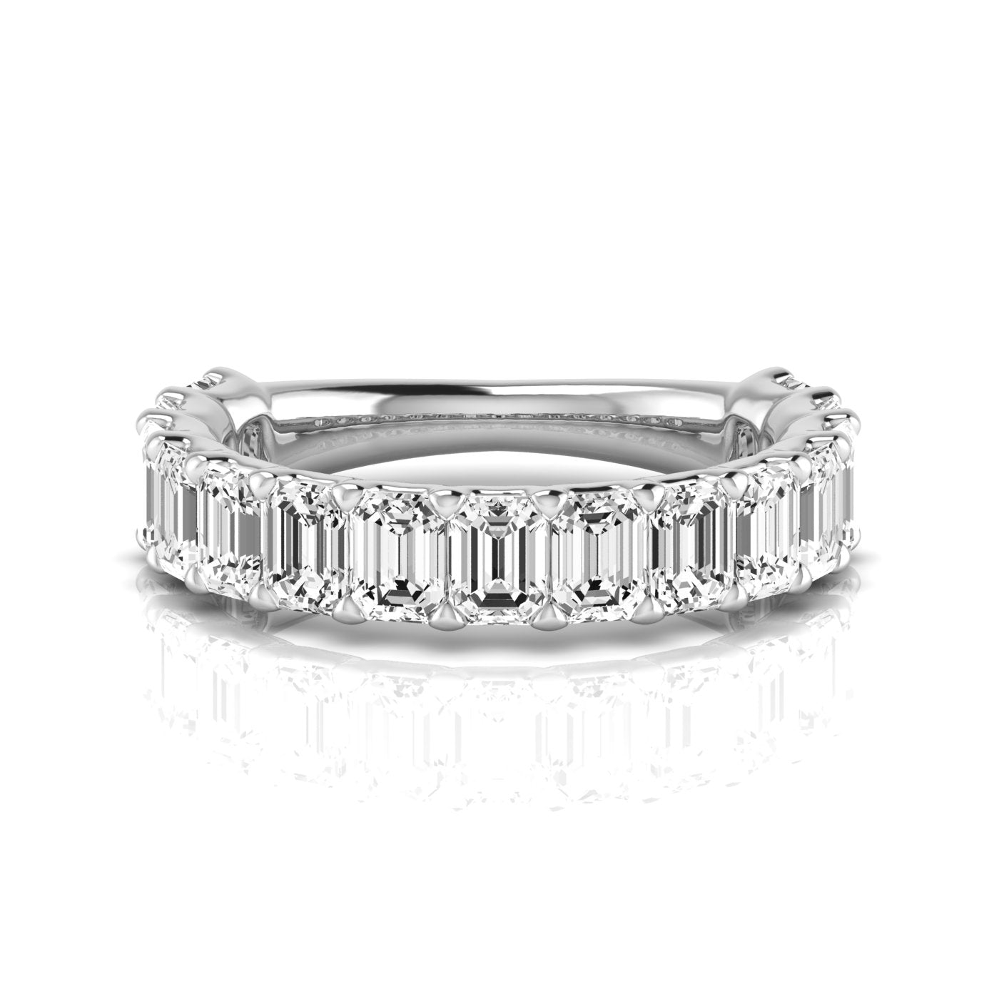 Three-Quarter Carat Total Weight Emerald and Diamond Wedding Band in White Gold