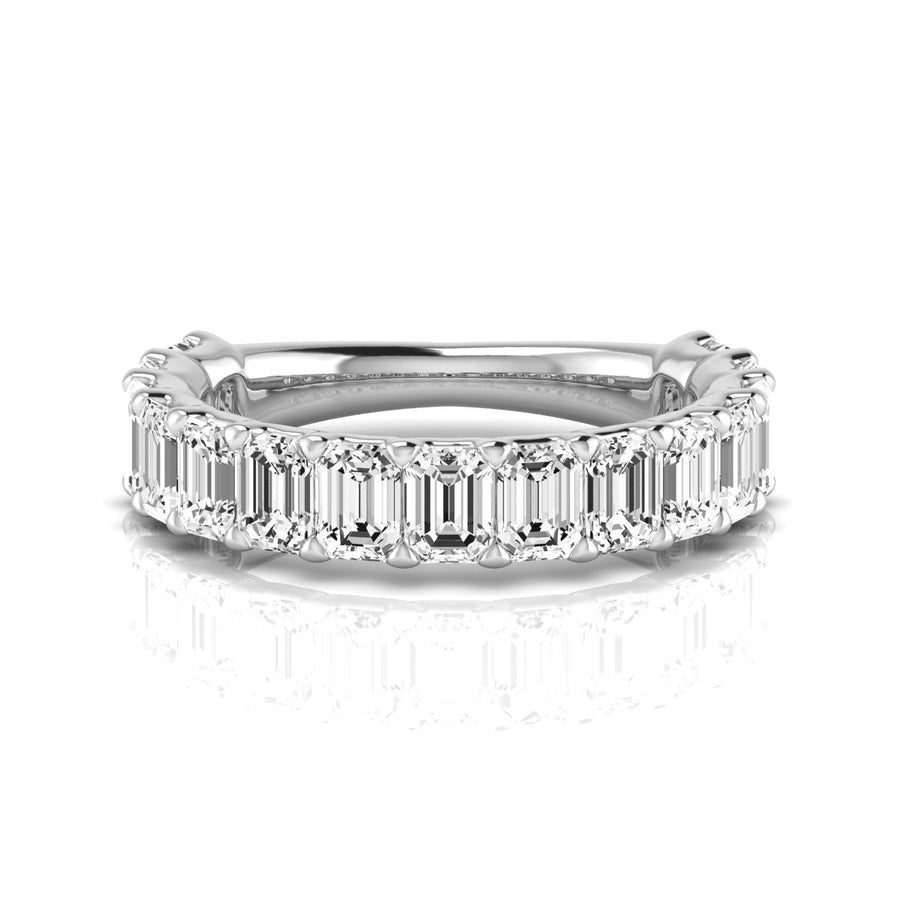Three-Quater Carat Total Weight Emerald and Diamond Wedding Band in White Gold