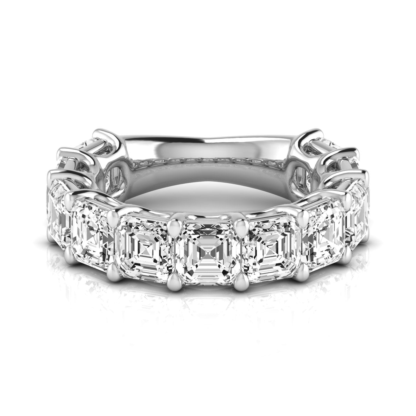 Three-Quarter Spread Asscher Cut Diamond Wedding Band with 8.25 Carat Total Weight, SI1-SI2 G-H Q...